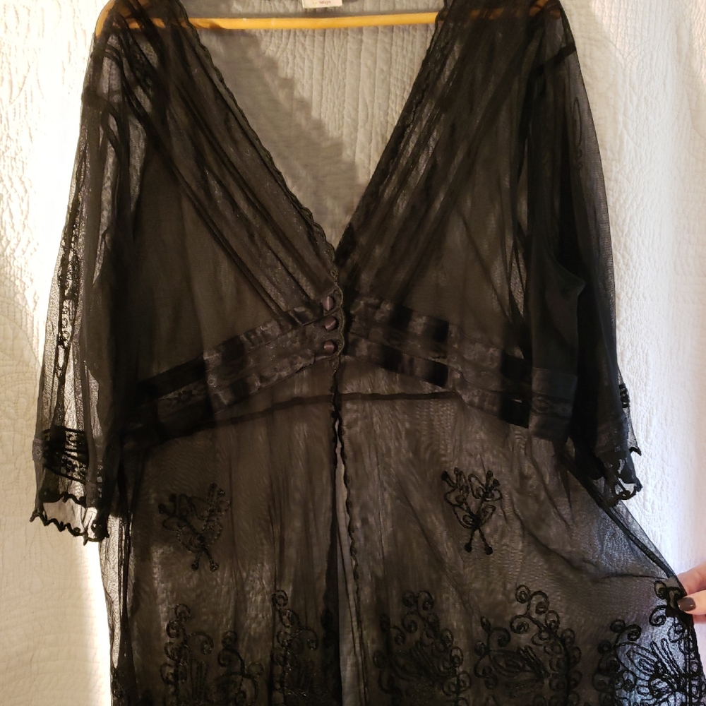 Natalya Sheer Black Tunic with embroidery